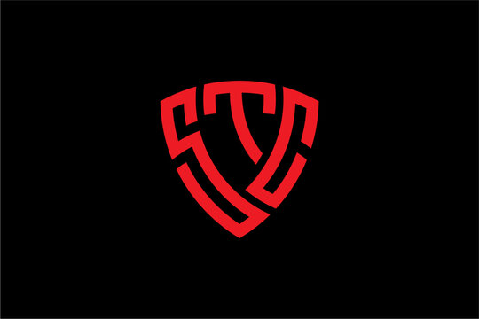 STC creative letter shield logo design vector icon illustration