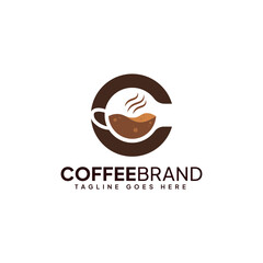 Letter C Coffee Cup Logo Design. Hot Coffee and Vector Graphics.
