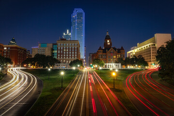 Light trails by the Dealey plaza