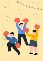 Vector illustration of high school students cheering.