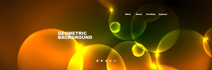 Shiny neon circles and bubbles, dark abstract background with blurred magic neon light, wallpaper design