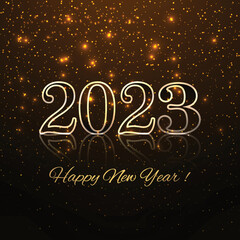Happy new year 2023 holiday card festival with glitters background