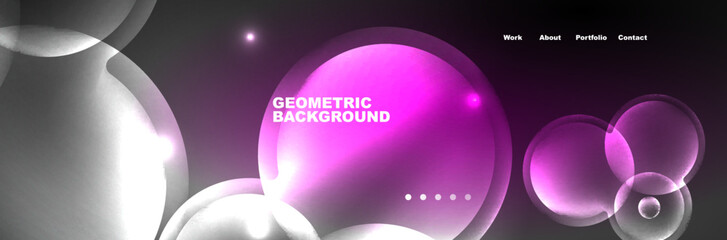 Obraz premium Shiny neon circles and bubbles, dark abstract background with blurred magic neon light, wallpaper design