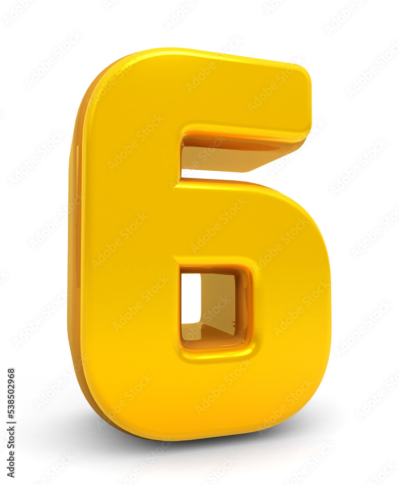 Fototapete gold numbers 6 isolated on white background. golden 3d numbers. 3d shiny gold number collection. 3d 