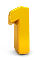 Gold Numbers 1 isolated on white background. Golden 3d numbers. 3d shiny Gold number collection. 3d rendering