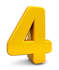 Gold Numbers 4 isolated on white background. Golden 3d numbers. 3d shiny Gold number collection. 3d rendering
