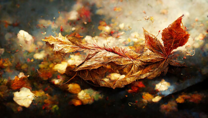 Abstracts of Autumn Leaves Drawn by Digital Painting