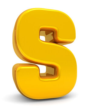 Golden Alphabet S isolated on white background. Gold 3d font S. 3D golden letters. Alphabetical font. 3D rendering