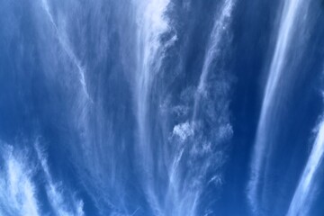 Naklejka na ściany i meble Stunning cirrus cloud formation panorama in a deep blue sky