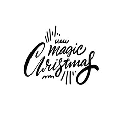 Magic Christmas calligraphy phrase. Hand drawn black color modern lettering symbol text.