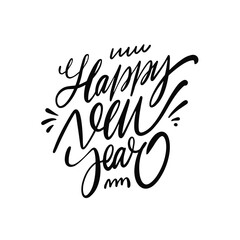 Happy New Year calligraphy phrase. Hand drawn black color lettering.