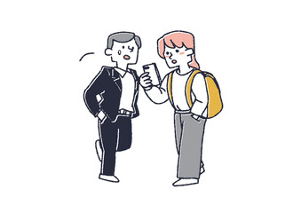 歩きスマホをしている女性　スマホマナーを呼びかけるイラスト
