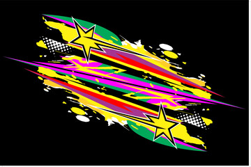 racing background vector design with a unique pattern of stripes with star, splash and bubble effects, with attractive bright colors