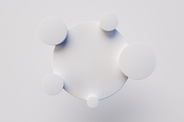 Textured white circles on a white background 3d render.