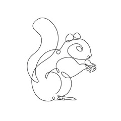 Squirrel Continuous Line Drawing. Cute Squirrel Abstract Linear Drawing. Continuous Single Line Drawing Animal Portrait. Vector EPS 10.