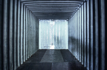 Inside of An Empty Cargo Container. Shipping Freight Truck Transport. Square Space Room