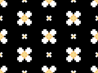 Flower cartoon character seamless pattern on black background