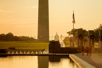 View of Capitol Building and Washington Monument with sunrise sky, Washington DC
