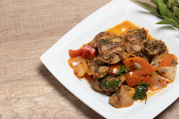 Anadara granosa stir-fried chili paste. Spicy Thai food.