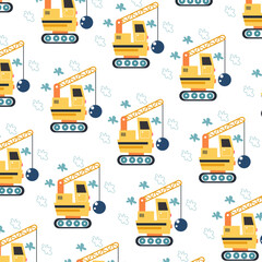 Fototapeta na wymiar Seamless pattern with excavator perfect for wrapping paper
