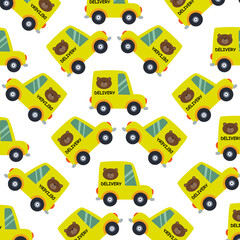 Seamless pattern with delivery car suitable for wrapping paper