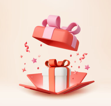 3d Cute Surprise Gift Box With Falling Confetti