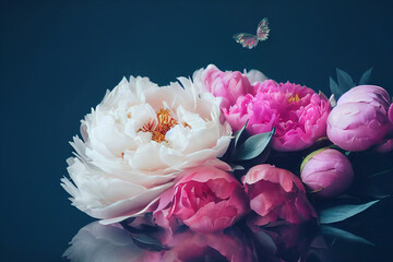 pink purple peony rose epiphany with butterfly ,stunning beautiful