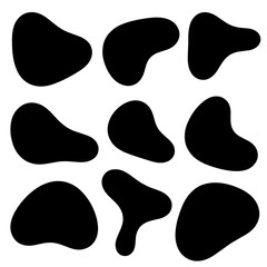 Abstract liquid shapes set. Organic blobs, liquid elements. Irregular oval blob. Futuristic shape ink blots. Modern graphic element. Random blotches, aqua spot for your design.