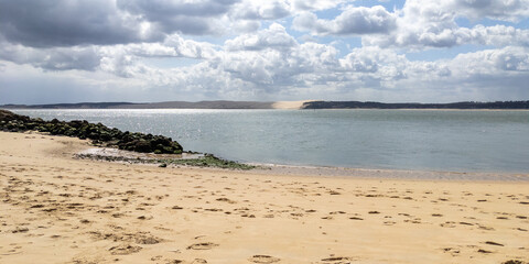 view dune du pilat sand beach ocean atlantic sea in cap-ferret pyla france