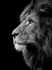 modern black and white oil painting of king lion, artist collection of animal painting for decoration and interior, canvas art, abstract. gray