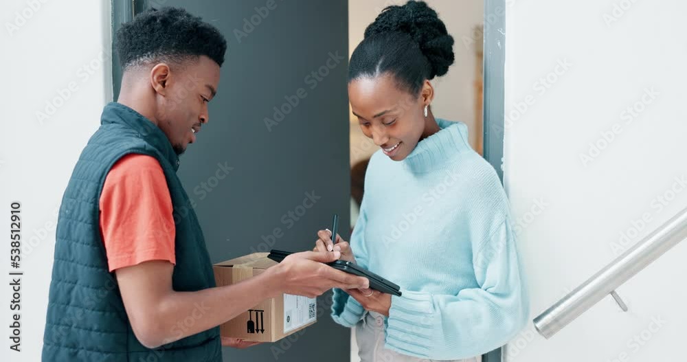 Sticker Black woman, phone and online shopping on sofa in home for clothes or pants. Ecommerce, delivery and girl on 5g mobile shopping on internet store, shop or web app for fashion sales or discount deal.