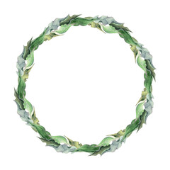 Watercolor circle frame arrangement with hand drawn delicate pink peony flowers, buds and leaves. Isolated on white background. For invitations, wedding, love or greeting cards, paper, print, textile