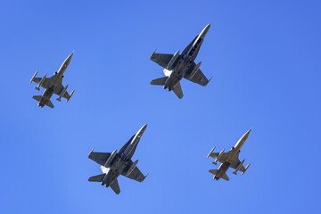 Supersonic fighter jets in Columbus Day air parade in Madrid.