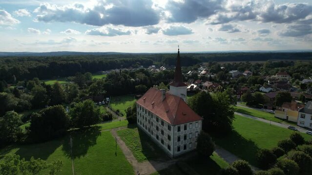 Chropyne,Czech republic - August 23 2022: renaissance chateau Chropyne,Moravian region,Czech republic,Europe, aerial panorama landscape view
