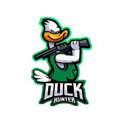 Duck hunter esport mascot logo design illustration vector isolated on transparent background for badge emblem team sport and gaming