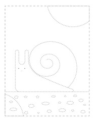 Continue the pattern  with pen, snail, dotted line practice worksheet for preschoolers  