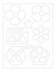 Continue the pattern  with pen, geometric dotted line practice worksheet for preschoolers  