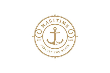 Anchor logo emblem windrose circle shape element maritime nautical company symbol