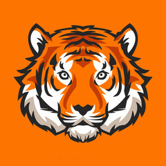 tiger face icon logo. orange background. suitable for wild animal themes, animals, t-shirt designs, stickers, posters, etc. flat vector illustration