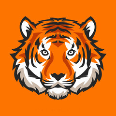 tiger face icon logo. orange background. suitable for wild animal themes, animals, t-shirt designs, stickers, posters, etc. flat vector illustration
