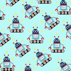 Naklejka premium Seamless pattern with cute robot variations perfect for wrapping paper