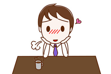 （上半身正面）大好きなことや人を想って物思いにふけ、溜息をつく男性