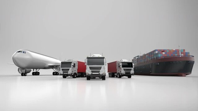 Logistic business with cargo ship, plane and truck 4k footage