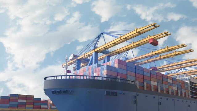 3d rendering cargo ship or vessel with containers in ocean 4k footage