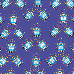 Fototapeta na wymiar Seamless pattern with cute robot variations perfect for wrapping paper
