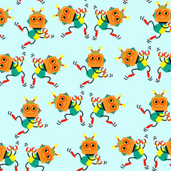 Naklejka premium Seamless pattern with cute robot variations perfect for wrapping paper