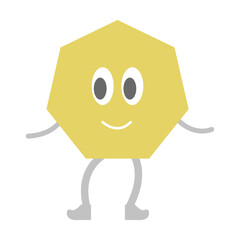 Heptagon cartoon geometric shape for kids to learn basic math education with smiley face character illustration for kindergarten, preschool and Montessori children.