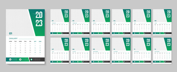 2023 year wall calendar design with Monthly event printable calendars template for business agency - obrazy, fototapety, plakaty