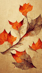 Naklejka na ściany i meble Digital painting of Autumn scenery with falling leaves. Abstracts image of Autumn Background