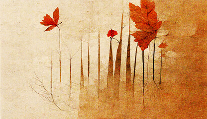 Digital painting of Autumn scenery with falling leaves. Abstracts image of Autumn Background